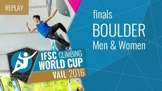 IFSC Climbing World Cup Vail 2016  Bouldering  Finals  MenWomen [upl. by Nahtan]