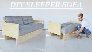 DIY Sleeper Sofa  Futon that Turns Into a Bed  Modern Builds [upl. by Laverna]