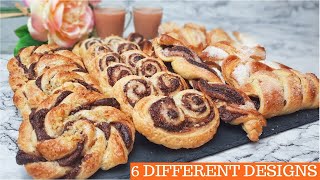 Nutella Puff Pastries  6 Different Pastry Designs  Bakarkhani Recipe [upl. by Kathi]