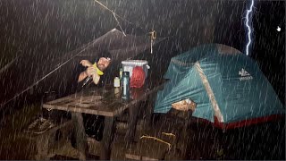 SOLO CAMPING in HEAVY RAIN  Prolonged Thunderstorm [upl. by Ddal576]