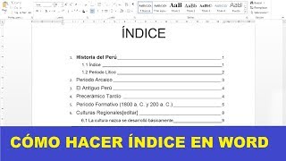 CÓMO HACER UN ÍNDICE EN WORD [upl. by Kowalski508]