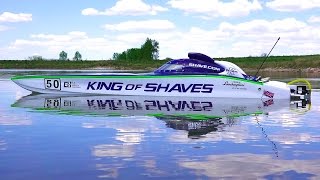 RC ADVENTURES  50quot KiNG OF SHAVES  RC Race Boat  74HP Gas Powered [upl. by Sihunn]