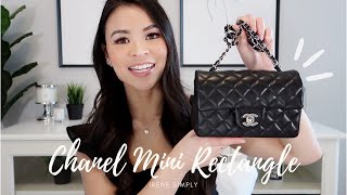 CHANEL MINI RECTANGLE REVIEW PROSCONS amp WHAT FITS INSIDE  Irene Simply [upl. by Brucie85]