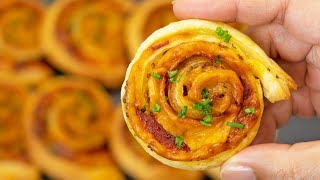 Puff Pastry Chorizo amp Cheddar Pinwheels [upl. by Htrag]