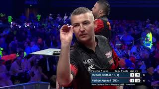 RIDICULOUS AVERAGES  Aspinall v Smith  2023 New Zealand Darts Masters [upl. by Priscella]