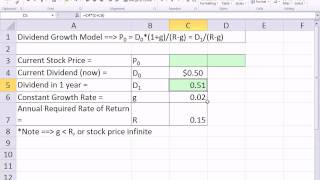 ACCTG 455 Excel Finance Class 63 Stock Valuation with Dividend Growth Model [upl. by Htebilil670]