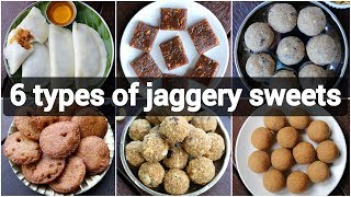 6 types of jaggery sweets recipes  healthy no sugar indian desserts  no sugar sweets for festival [upl. by Euqinorev]