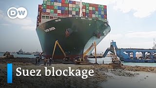 Container ship blocking the Suez Canal partially freed  DW News [upl. by Torrlow]