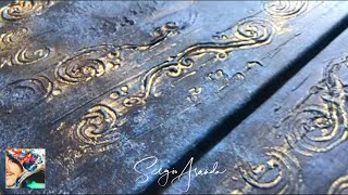 HOW TO DO A TEXTURED PAINTING WITH PLASTER EASY TUTORIAL CRAFT DIY GOLD LEAF amp ACRYLIC PAINT EASY [upl. by Ilonka]