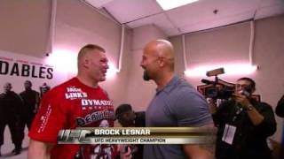 UFC 116 Year 2010  Brock Lesnar amp The Rock hug [upl. by Darnoc]