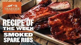 Smoked Pork Spare Ribs Recipe  Traeger Ribs [upl. by Sarad]