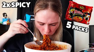 Korean 2x Spicy Fire Noodle Challenge [upl. by Etennaej523]