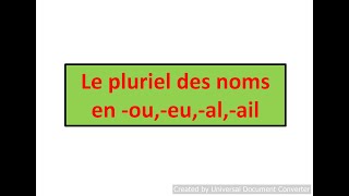 Le pluriel des noms en ou eu  al  ail [upl. by Ijies]