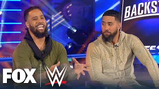 The Usos on their return to WWE tagging with Roman Reigns more  WWE BACKSTAGE  WWE ON FOX [upl. by Ellehsar264]