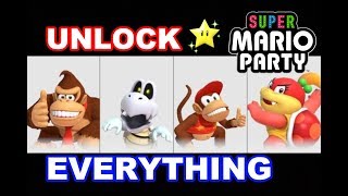 Super Mario Party  How to Unlock EVERYTHING Characters Boards Modes amp Gems [upl. by Garlinda]