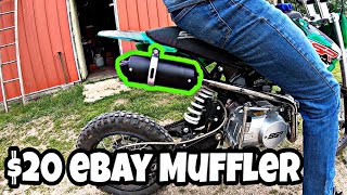 Pit Bike STOCK vs AFTERMARKET Exhaust  Installing eBay SlipOn Muffler for 20 IDLE amp REV [upl. by Adniuqal]