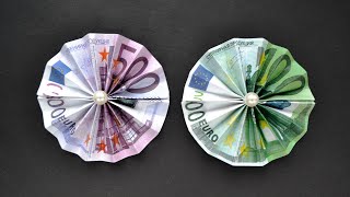 Origami BLUME Euro Geldschein GELD FALTEN  Money Origami FLOWER Tutorial DIY [upl. by Otreblaug447]