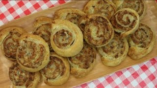 Puff Pastry amp Sausage Pinwheels  Superbowl Appetizer Recipe  Noreens Kitchen [upl. by Akinihs]