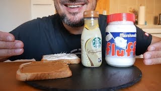 ASMR – Fluffernutter  Starbucks Frappuccino – American Food amp Drink [upl. by Ardnossak527]