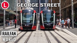 New Sydney Light Rail  Trams in George Street with third rail APS  Circular Quay to Haymarket [upl. by Mendes]