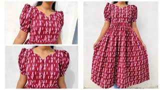 Designer Puff Sleeves Cotton Kurti  Cutting And Stitching  Full Tutorial Video [upl. by Einal]