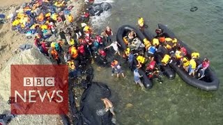 Drone video shows migrants arrival  BBC News [upl. by Akimak465]