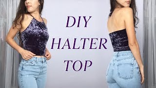 DIY Halter Crop Top  Upcycled From Thrifted TShirt [upl. by Longley]