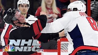 Capitals Alex Ovechkin knocks out Hurricanes Andrei Svechnikov in Game 3  NBC Sports [upl. by Yona]