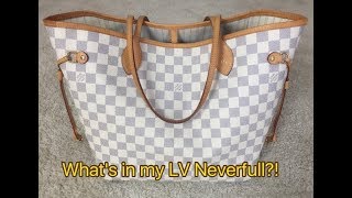 Whats in my Louis Vuitton Neverfull MM  Damier Azur Designer Handbags [upl. by Netsirk]