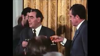 Soviet humour Brezhnev checks for poison in champagne 1973 [upl. by Lonergan]