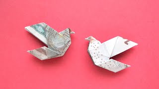 Schöne Origami VOGEL TAUBE Geldgeschenk GELD FALTEN  Money BIRD PIGEON  Tutorial by Euro Origami [upl. by Lipcombe]