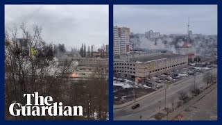 Ukraine Russian rockets strike buildings in Kharkiv [upl. by Jany]