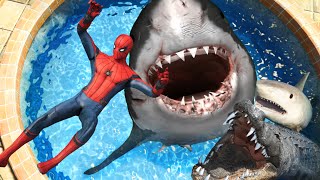 GTA 5  Megaladon Tiger Shark Alligator vs SPIDERMAN Epic [upl. by Bambie]