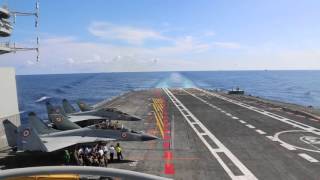 Mig29K successfully trapped on Indian Navys aircraft carrier INS Vikramaditya in the Arabian Sea [upl. by Merla]