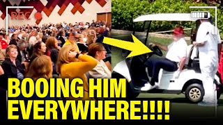 Trump RUNS TO GOLF and GETS BOOED EVERYWHERE [upl. by Nattie]