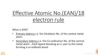 EAN  Effective Atomic Number  18 electron rule [upl. by Hiller94]