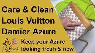 Damier Azure Color Transfer prevention amp Cleaning  Vachetta care on Louis Vuitton Noe GM [upl. by Anaele]