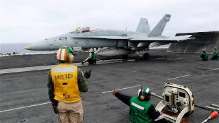 FA18 Takeoff from USS RONALD REAGAN CVN76 [upl. by Assillim]