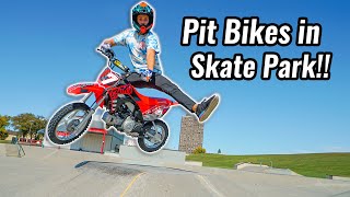 Riding Pit Bikes in Skate Park [upl. by Atolrac]