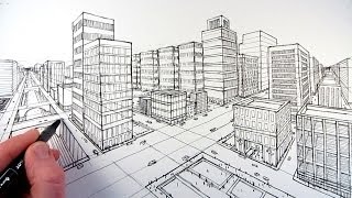 How To Draw A City Using Two Point Perspective [upl. by Ayotan]