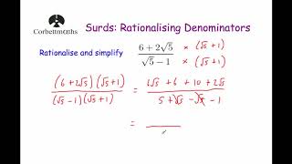 Rationalising Denominators  Corbettmaths [upl. by Ahsenre]