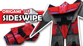 How to make a Transforming AUTOBOT SIDESWIPE Origami Transformer [upl. by Akeenahs]