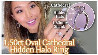 2020 Top Trending Diamond Engagement Ring  150ct Oval Cathedral Hidden Halo Diamond Pave Plat Ring [upl. by Ynoyrb]